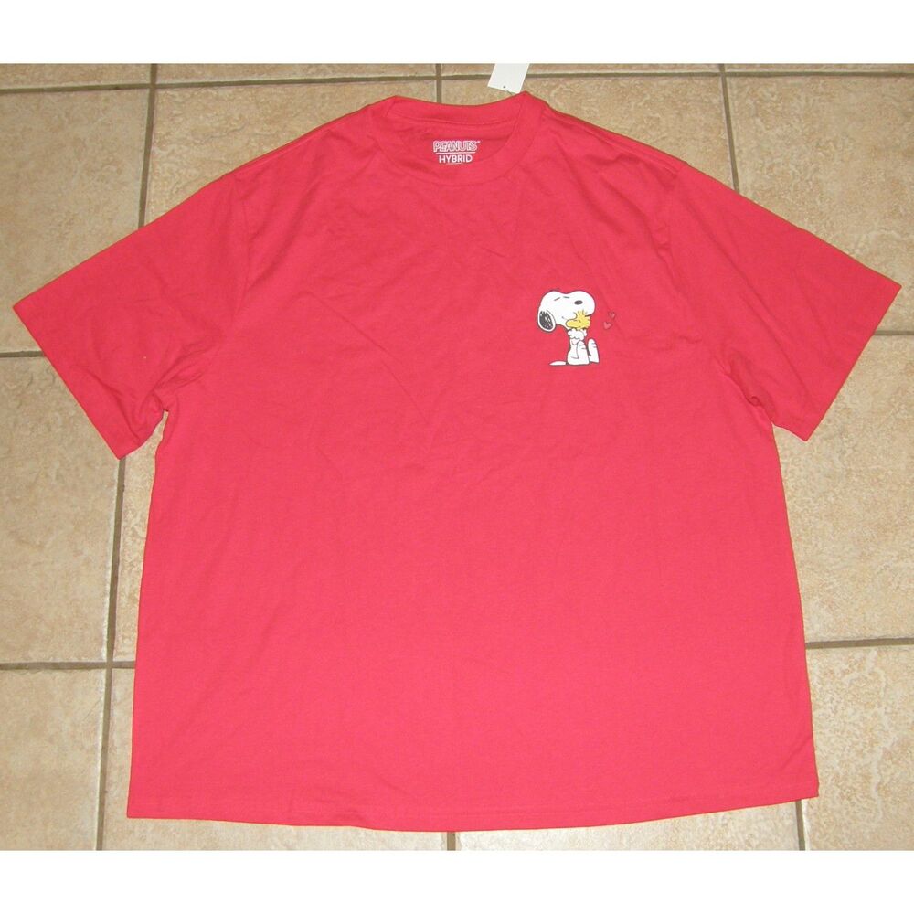 NWT Unisex Red Sz XXL Short Sleeve PEANUTS SNOOPY WOODSTOCK Tee Shirt HYBRID